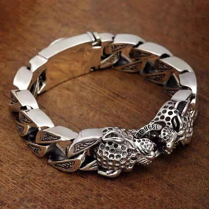 S925 Double Leopard Men's Bracelet