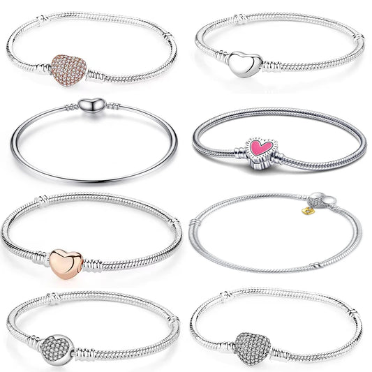 New 925 Sterling Silver Fashion Creative Heart Bracelet