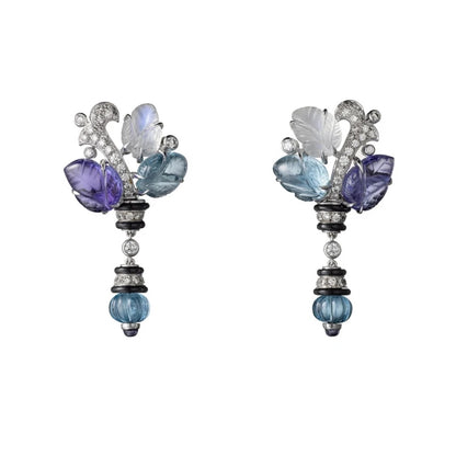 S925 Vintage Style Purple Blue Gradient Floral Dangle Earrings