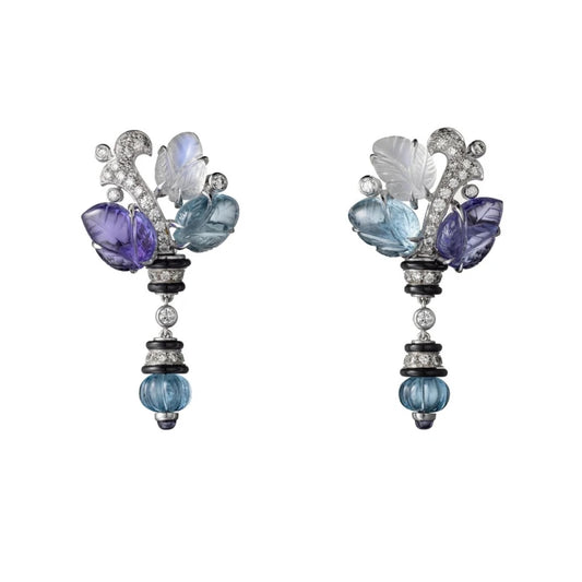 S925 Vintage Style Purple Blue Gradient Floral Dangle Earrings