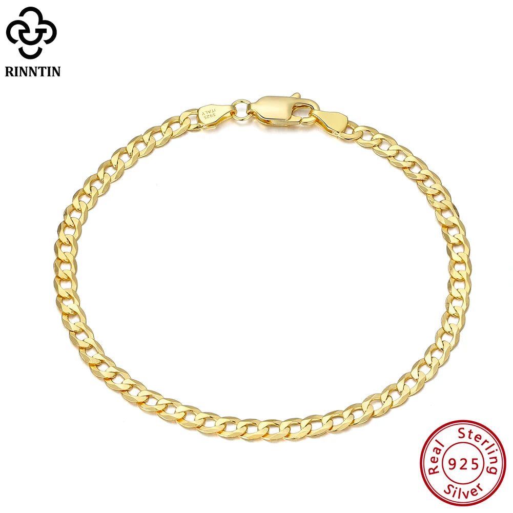 18K Gold Over 925 Sterling Silver Italian Cuban Bracelet