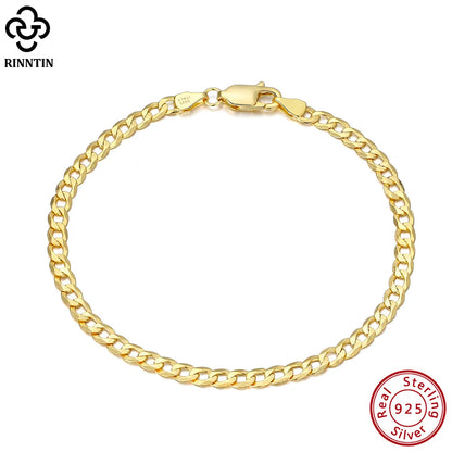 18K Gold Over 925 Sterling Silver Italian Cuban Bracelet