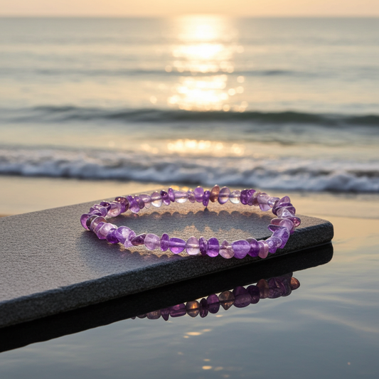 Amethyst Rock Quartz Crystal Stone Chip Bead Bracelet